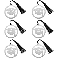 LUOEM Señal en Forma de Gorro Doctoral de Metal Plateado con Borla Negra Regalos de graduación- Paquete de 6